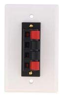 White 4 Terminal Spring Clip Wall Plate for Audio Speaker Wires...