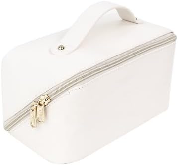 Portable PU Leather Cosmetic Bag Travel Makeup Bag Large Capacity Travel Cosmetic Bag Waterproof Makeup Organizer Bags for Women with Handle and D...