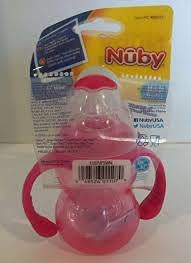 Nuby 3-Stage Wide Neck No Spill Bottle with Handles and Non-Drip Juice Spout, 3 Months, 8 Ounce, Pink...