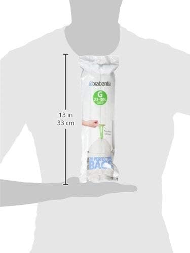 Brabantia PerfectFit Trash Bags (Size G / 6-8 Gallon) Thick Plastic Trash Can Liners with Tie Tape Drawstring Handles (20 Bags)...