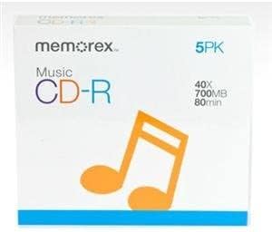 Memorex 40x Write-Once CD-R For Audio - 5 Pack, Jewel Cases...