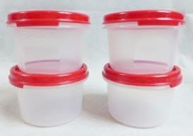 Tupperware Modular Mates Set of 4 Sheer #1 Rounds - 7 oz. Capacity Each - Liquid & Airtight Red Seals...