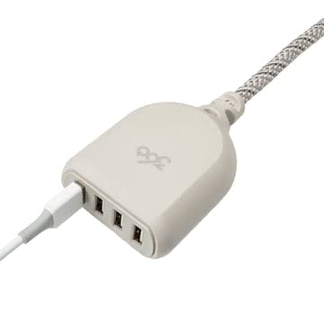 360 Electrical Habitat 4.8, 6 ft 4-Port USB Extension Cord, Durable Braided Casing, French Grey, 4.8A, USB Charger Cable, Power Strip USB Hub Char...