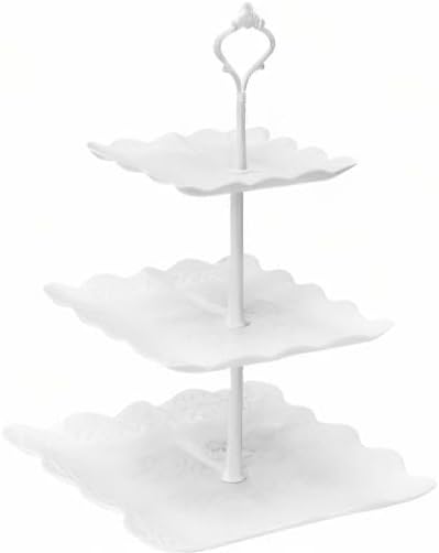 Coitak 3 Tier Cupcake Stand, Plastic Tiered Serving Stand, Square Dessert Tray for Tea Party, Baby Shower and Wedding (Pure White)...