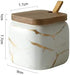 Marble Ceramics Sugar Bowl Ceramic Seasoning Box Ceramic Spice Jars Porcelain Condiment Pots with Lid and Spoon (White)...