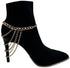 Women Western Fashion Anklet Boot Chain Bracelet Gold Metal Shoe Back Side Wave Multi Strand Charm...