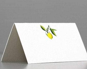 Nancy Nikko Place Cards with Lemon on Branch for Weddings, Showers, and Dinner Parties. Table Tent Style, Scored for Easy Folding. Available in Pk...