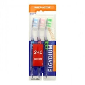 Elgydium Inter-Active Soft Toothbrush Pack of 3 Toothbrushes...