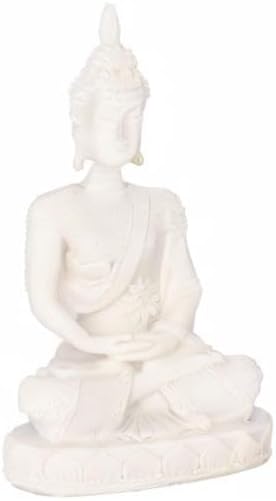 AUNMAS Buddha Meditation Statue, Small Sitting Sandstone Carving Harmonious Figurine for Home Office Desktop Decoration, White 4.3Inch...