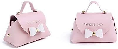 CheeseandU 6 Pack Exquisite Simple Bowknot Handbag with Handle Gift Box Beautiful Pink Leather Gift Bags with White Bow Decor Wedding Candy Box Bi...