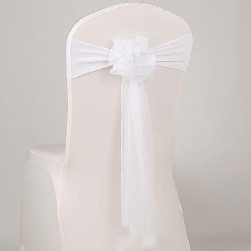 10pcs Spandex Stretch Ready to Use Chair Sashes Bows for Beach Wedding Party Decoration (White)...