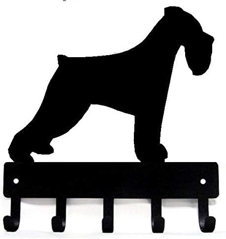 Miniature Schnauzer (Natural Ears) - Key Holder & Dog Leash Hanger for Wall - Large 9 inch Wide with 5 Hooks - Made in USA...