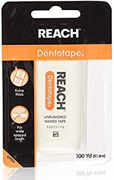 Reach Dentotape Waxed Dental Floss with Extra Wide Cleaning Surface for Large Spaces between Teeth, Unflavored, 100 Yards (Pack of 6)...