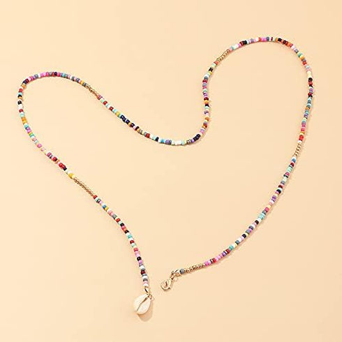 Boho Rainbow Beaded Necklace Layered Neck Chain Multi Color Bead Choker Necklaces Shell Star Butterfly Collar Jewelry Colorful Flower Chain Beach ...