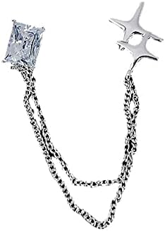Silver alloy zircon star tassel chain brooch pin square accessory corsage anti-glare...