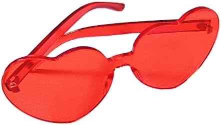 Valentines Heart Shape Sunglasses Red Color Rimless Love Heart Eyewear Cute Heart Glasses for Women Girl Party Favor, 2 Pieces...