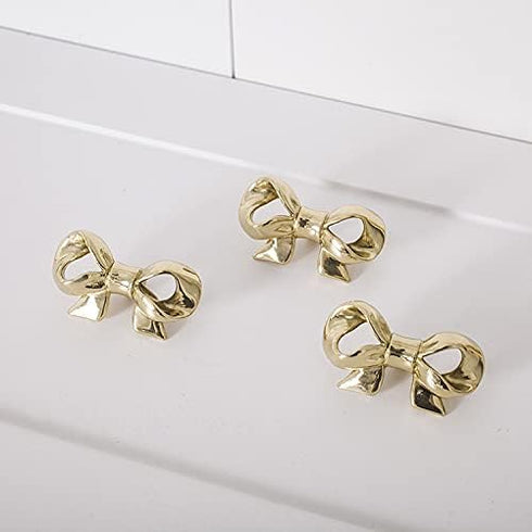 UniDes Pack of 2 Gold Brass Knobs for Dresser,Drawers and Cabinet, Decorative Bow Knobs and Pulls for Kids,Children,Girls Bedroom,2 PC...