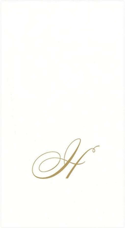 Caspari White Pearl & Gold Paper Linen Guest Towel Napkins in Letter H - Pack of 24...