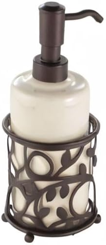 iDesign Ceramic Soap Dispenser Pump, The Vine Collection - 13oz, 3.5" x 3.5" x 8.75", Vanilla and Bronze...