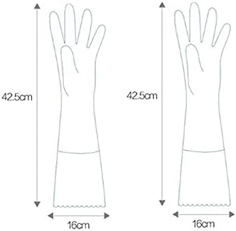 1 Pair Pink Flower Rubber Gloves Non-slip Waterproof Warmer Winter Household Dishwashing Long Cuff Latex Glove With Fleece Lining Flower Style Ran...