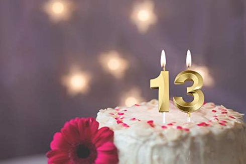 13th Birthday Candles,Gold Number 13 Cake Topper for Birthday Decorations Party Decoration...