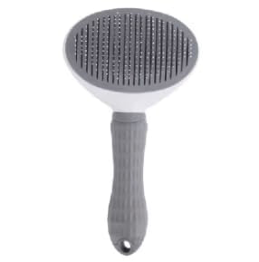 Pet Clean Hair Remover Button Stainless Steel Brushes Dogs Cat Slicker Self Cleaning Grooming Pet Comb Brush (grey)...