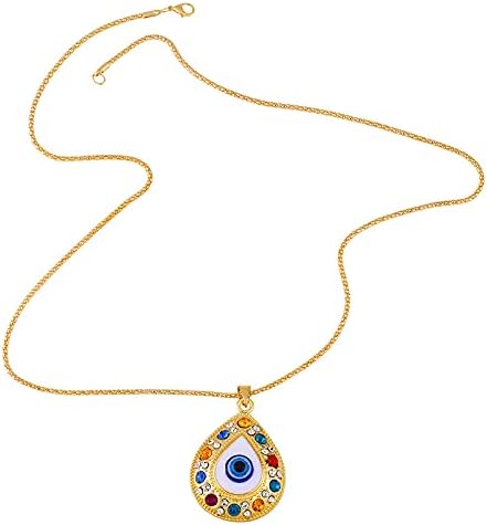 COLORFUL BLING 14K Gold Plated Evil Eye Hamsa Hand Pendant Necklace Set Crystal CZ for Women Men Protection Lucky Amulet Jewelry...