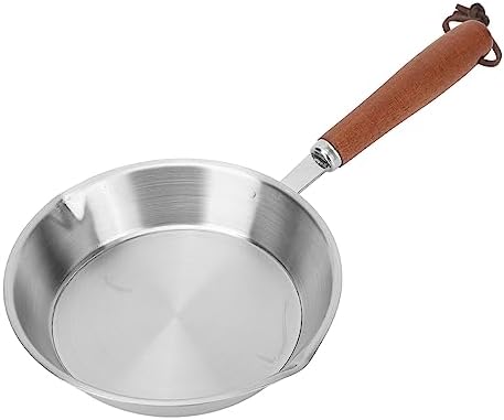 Sonew Mini Stainless Steel Frying Pan, 16CM Non Stick One Egg Frying Pan with Solid Wood Handle for Induction Cooker Portable Pan for Household Re...