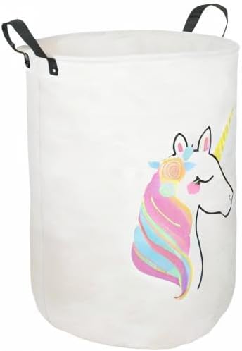 19.7" Round Kids Laundry Clothes Hamper with Handles, Unicorn Pattern, Portable, Baby Toys Storage Organizer Bins Laundry Gift Basket for Boys and...