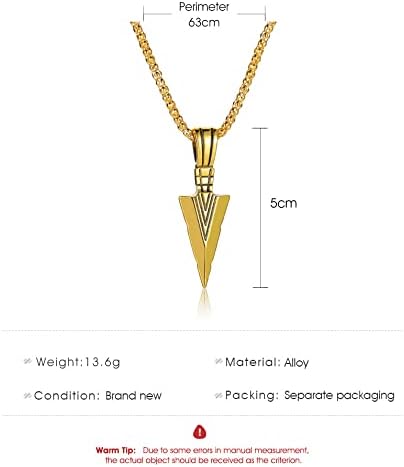 Arrowhead Pendant Necklace, Stainless Steel Spearpoint Necklace for Men Biker Streetwear Costume Jewelry...