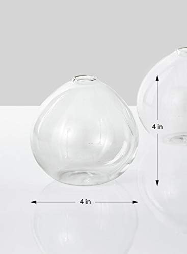Serene Spaces Living Set of 2 Clear Ball Bud Vase, Vintage Style Vase for Flowers, Measures 4" Tall and 4" Diameter...