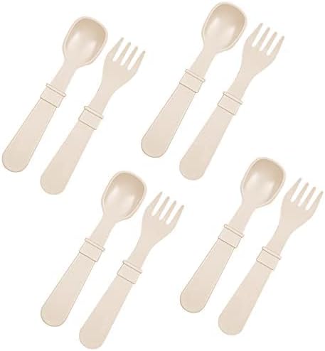 Re-Play Made in USA Toddler Forks and Spoons, Pack of 8 Without Carrying Case - 4 Kids Forks with Rounded Tips and 4 Deep Scoop Toddler Spoons - 0...