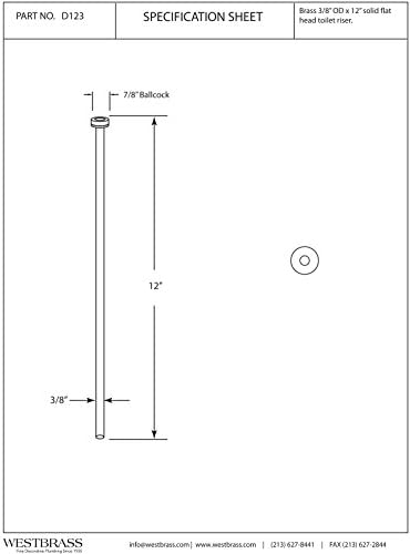 Westbrass D123-12 3/8" x 12" Brass Flat Head Toilet Riser Supply Line, Oil Rubbed Bronze...