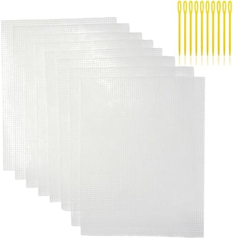 8 Plastic mesh Canvas Sheets for Embroidery Crafts, Acrylic Yarn Crafts, Knitting and Crochet Projects (9.92 x 13 inches, 10 Knitting Needles Incl...