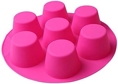 7 Cavity Silicone Air Fryer Muffin Pans Nonstick Brownie Cake Mold Round Pudding Cupcake Recipe Tray Bakeware, Rose...