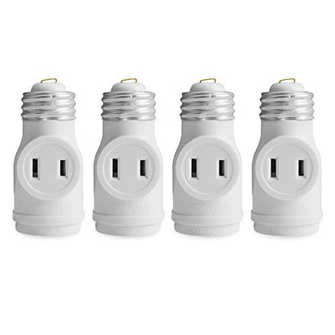 2 Outlet Light Socket to Plug Adapter, Electrical Screw in Light Bulb Socket Outlet Adapter, Lamp Holder, Dual Polarized E26 ETL, White (4PACK)...