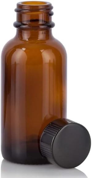 Premium Amber Glass Boston Round Bottles, 1/2 oz (15ml) Capacity - Durable, UV-Protective 5-Pack with Leak-Proof Black Cone-Lined Caps - Perfect f...
