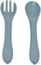 Silicone Fork and Sppon Utensil Set for Babies & Toddlers, BPA Free (Stone-Blue)...