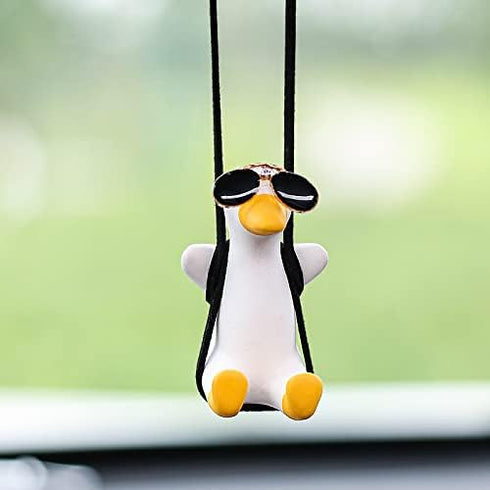 Hanging Accessories Rear View Mirror of Swinging Duck with Sunglasses Car Pendant Cute Ornament Decoration for Men Women Gift, CZ-033...