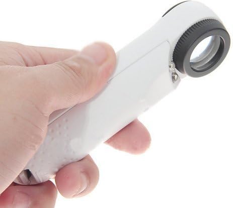 40X Handheld High Power Magnifier Magnifying Glass Jeweler Eye Jewelry Loupe with 2-LED Light Leather Case (White with Black)...