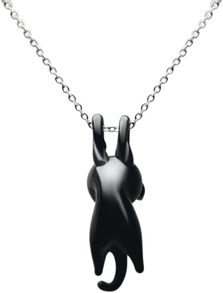 Black Cat Hand Blown Glass Black Kitty Necklace and Pendant Handmade Glass Pendant...