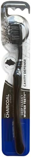Cavity Defense Deep Clean + Whiter Teeth Toothbrush with Charcoal Extract Black Bristles and Tongue Cleaner, Medium Firmness, Individually Package...