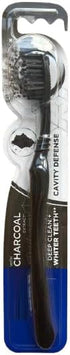 Cavity Defense Deep Clean + Whiter Teeth Toothbrush with Charcoal Extract Black Bristles and Tongue Cleaner, Medium Firmness, Individually Package...