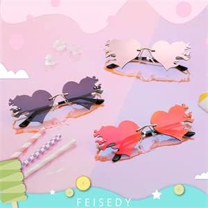 FEISEDY Melting Flame Heart Sunglasses For Women Men Trendy Rimless Fire Shaped Party Glasses B2366...