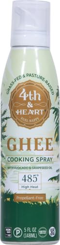 4th & Heart Original Ghee Oil Non-Stick Cooking Spray, Made with Grass-Fed, Pasture-Raised Ghee, Keto, Lactose-Free, Certified Paleo Baking Spray ...