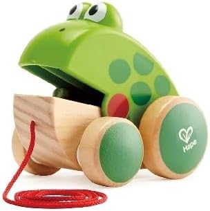 Hape Frog Pull-Along | Wooden Frog Fly Eating Pull Toddler Toy, 4.6 x 3.3 x 3.8 inches, Green...