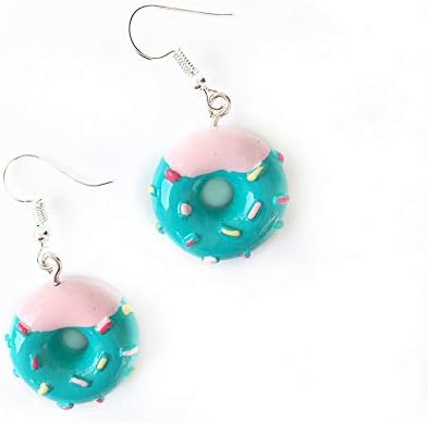 Cute Colorful Doughnut Earring Necklace Set Sweet Snack Donut Dangle Drop Earring Doughnut Pendant Necklace Creative Jewelry for Women...