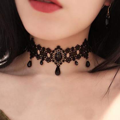 Kercisbeauty Black Lace Choker Gothic Necklace with Crystal for Women and Girls Halloween Party Custume Vintage Thick Choker...