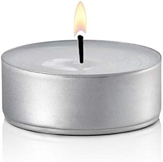 White Unscented Tea Lights- Smokeless, Drip less, Long Lasting Flames- Center Pieces for Dinners and Events- European Wax Flame- Bulk Pack (100 Ca...