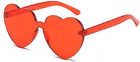 Valentines Heart Shape Sunglasses Red Color Rimless Love Heart Eyewear Cute Heart Glasses for Women Girl Party Favor, 2 Pieces...